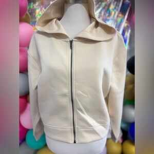 A New Day Women’s Scuba Zip‎ Up Hoodie Size Large Cream Neutral NWT